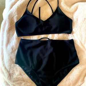 Shein - XL - black 2 piece high waisted with crisscross detailing bathing suit